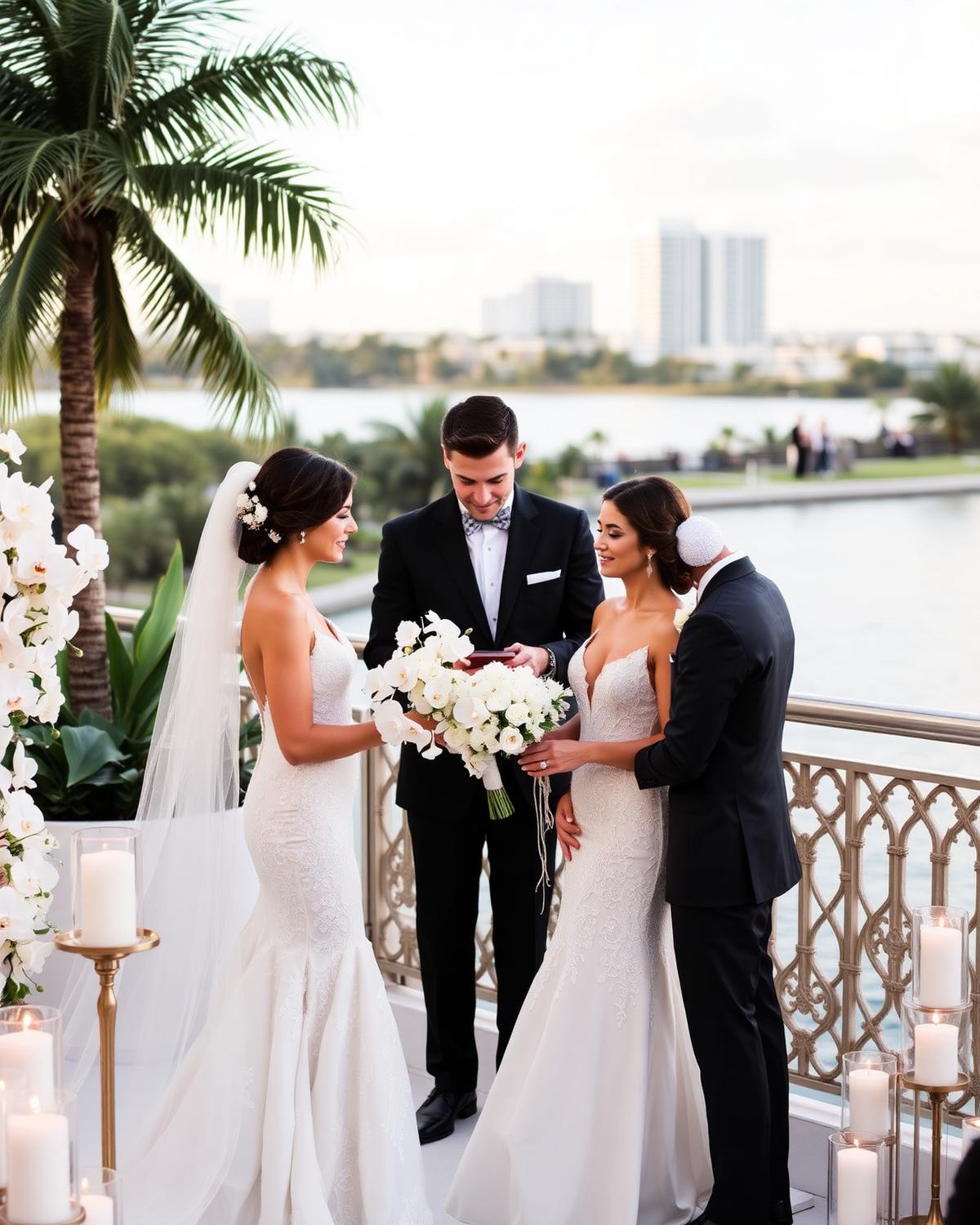 Bride and groom portrait at a Miami waterfront wedding